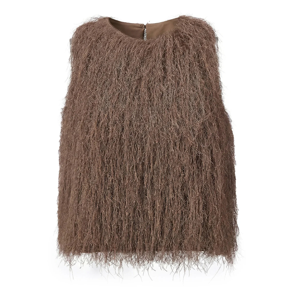 Women's 2026 Trendy White Fluffy Fur Sleeveless Cropped Top Soft Fuzzy Blouse Casual Party Daily Streetwear Fashion Top