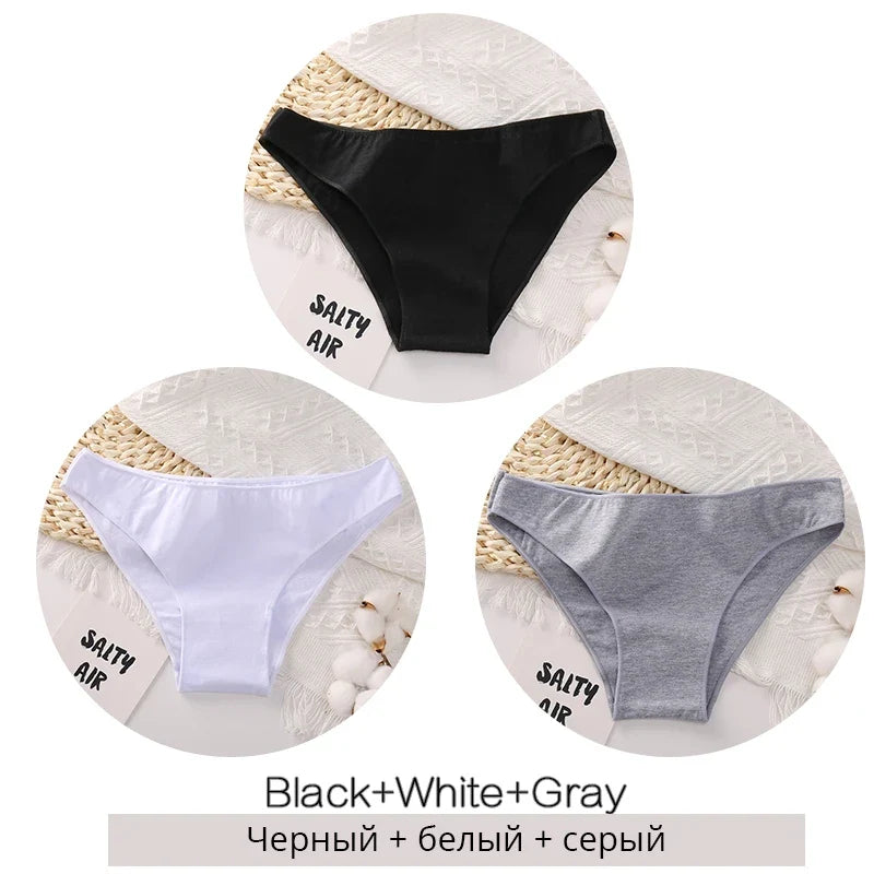 FINETOO M-2XL Women Cotton Underwear 3Pcs/set Comfortable Panties Ladies Plus Size Underpants Solid Color Briefs Female Lingerie