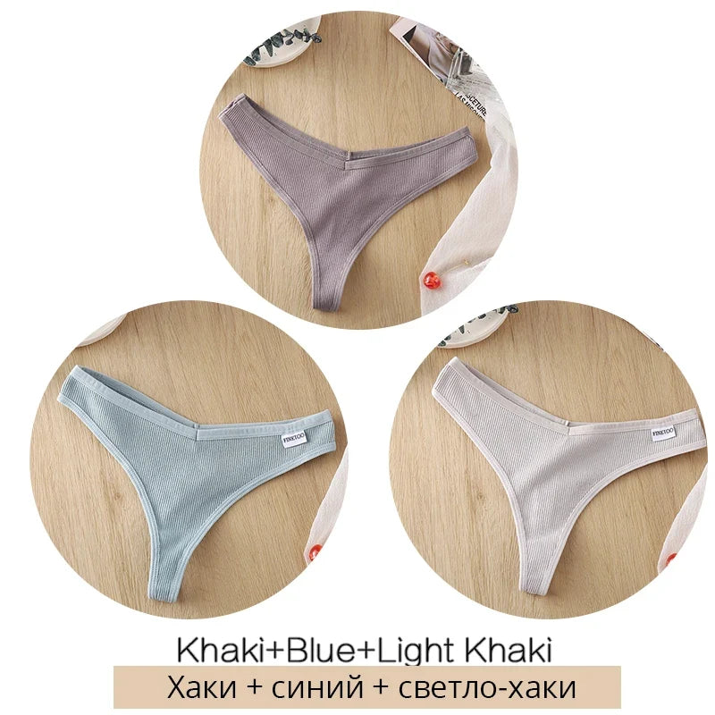 3Pcs/Set Women Cotton Thongs Panties Sexy Low Waist G-String Briefs Ladies Brazilian Lingerie Girls Breathable Intimates Bikini