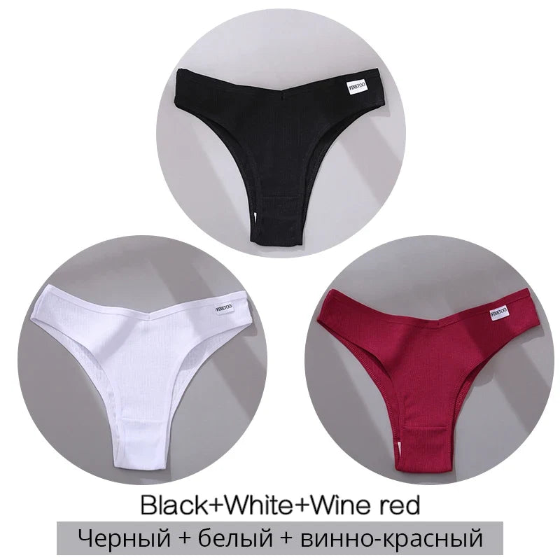 3Pcs/Set Women Cotton Panties Sexy V Waist Briefs T-Back Brazilian Underpants Female M-XL Underwear Girls Breathable Intimates