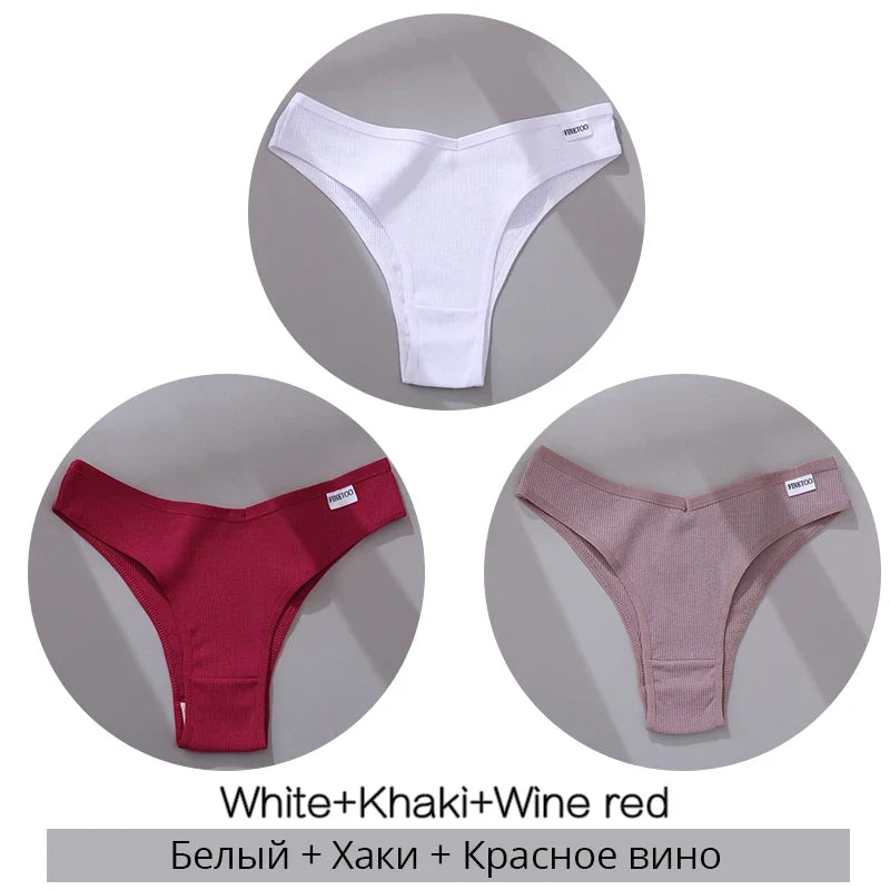 3Pcs/Set Women Cotton Panties Sexy V Waist Briefs T-Back Brazilian Underpants Female M-XL Underwear Girls Breathable Intimates