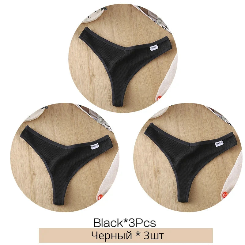 3Pcs/Set Women Cotton Thongs Panties Sexy Low Waist G-String Briefs Ladies Brazilian Lingerie Girls Breathable Intimates Bikini