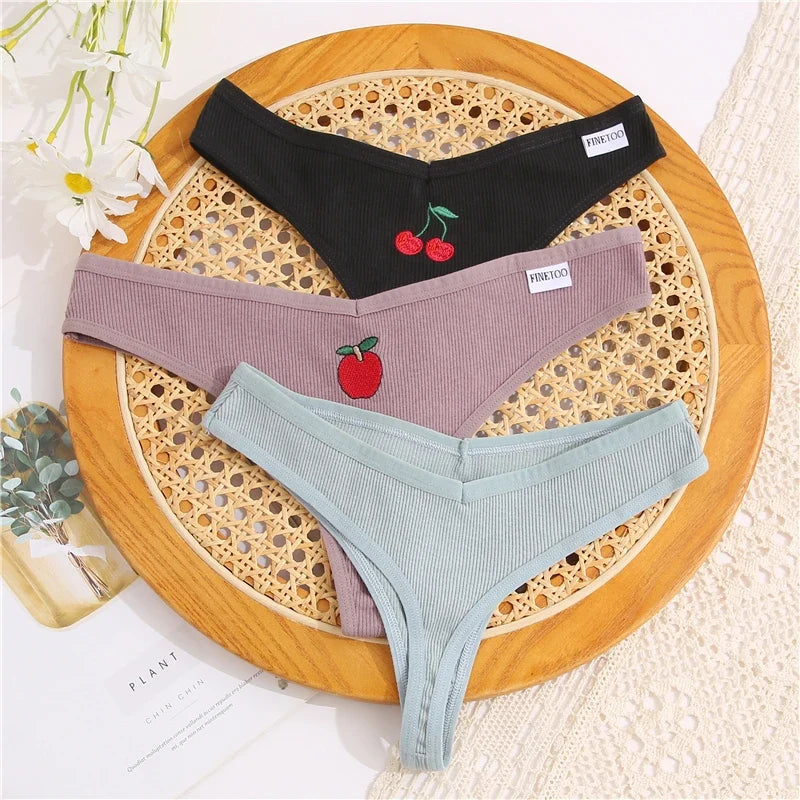 3PCS Cotton Women Thongs Panties Sexy Low Waist Cotton Briefs Female T-Back G-string Girls M-XL Intimate Lingerie