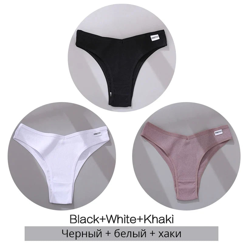 3Pcs/Set Women Cotton Panties Sexy V Waist Briefs T-Back Brazilian Underpants Female M-XL Underwear Girls Breathable Intimates