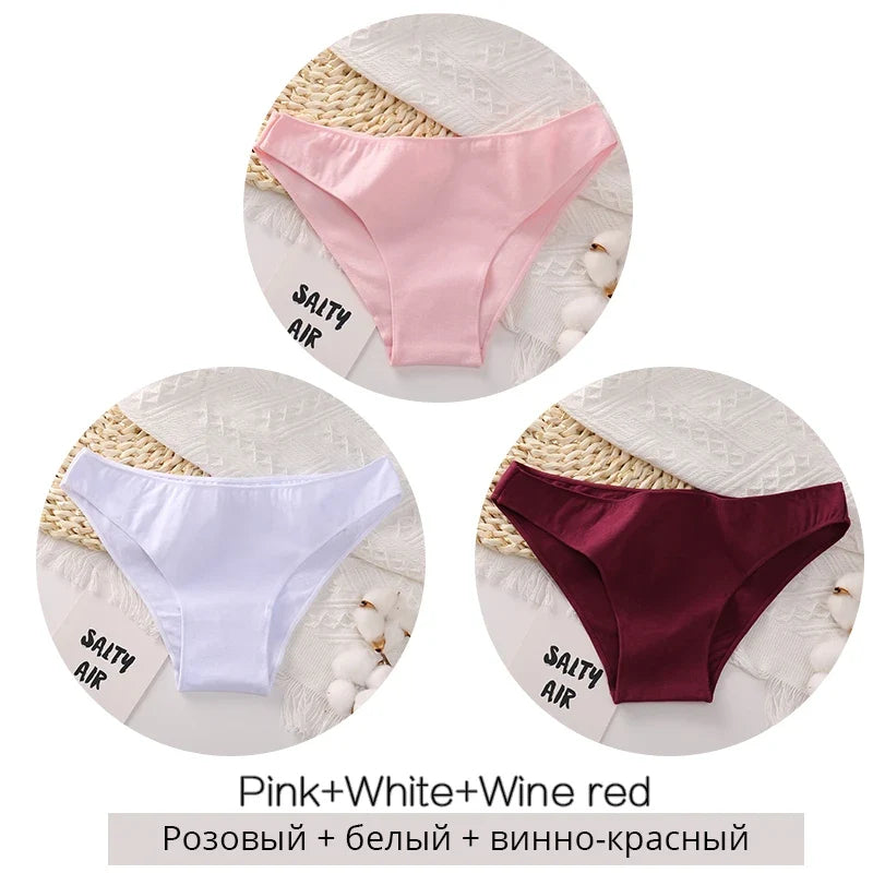 FINETOO M-2XL Women Cotton Underwear 3Pcs/set Comfortable Panties Ladies Plus Size Underpants Solid Color Briefs Female Lingerie