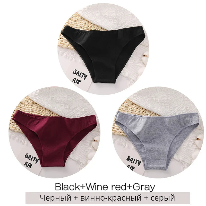FINETOO M-2XL Women Cotton Underwear 3Pcs/set Comfortable Panties Ladies Plus Size Underpants Solid Color Briefs Female Lingerie