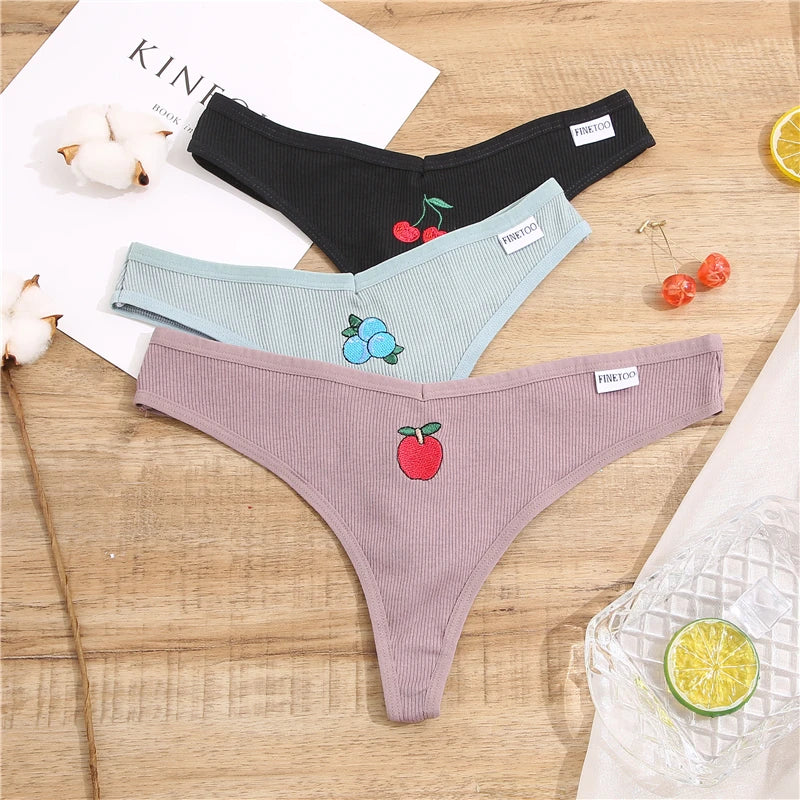 3PCS Cotton Women Thongs Panties Sexy Low Waist Cotton Briefs Female T-Back G-string Girls M-XL Intimate Lingerie