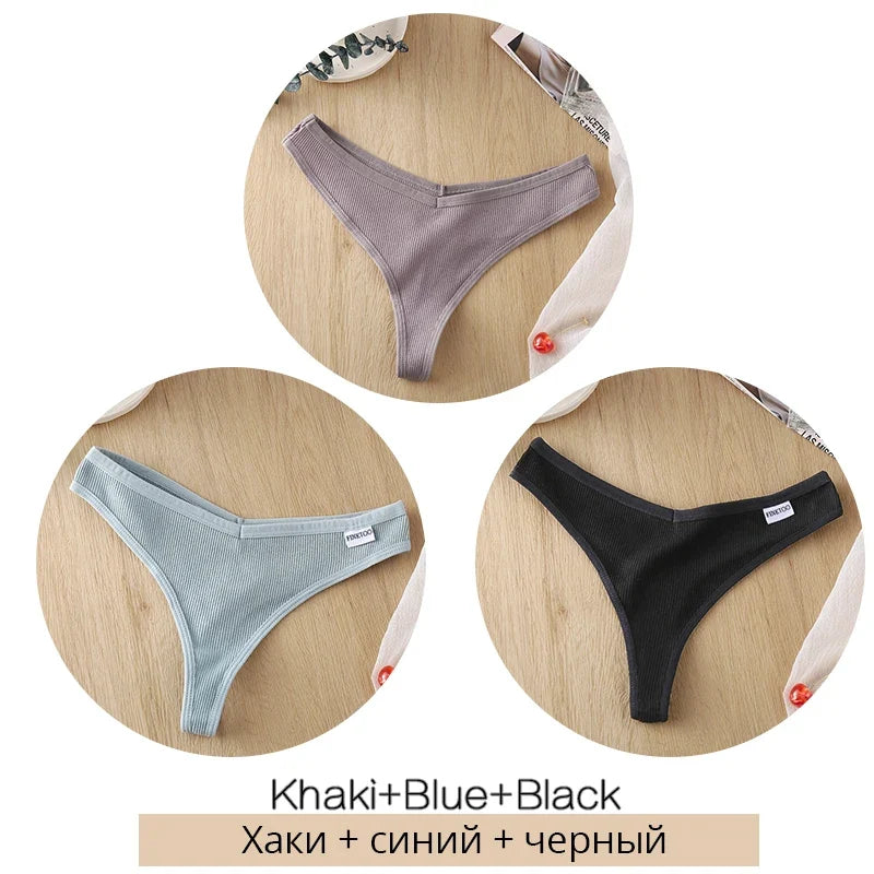 3Pcs/Set Women Cotton Thongs Panties Sexy Low Waist G-String Briefs Ladies Brazilian Lingerie Girls Breathable Intimates Bikini