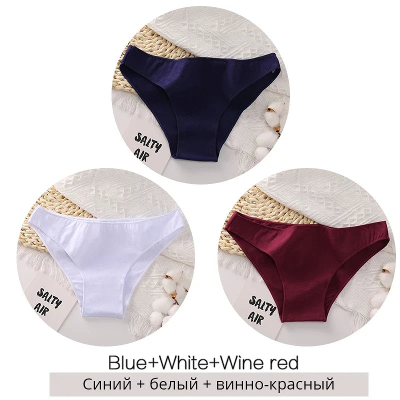 FINETOO M-2XL Women Cotton Underwear 3Pcs/set Comfortable Panties Ladies Plus Size Underpants Solid Color Briefs Female Lingerie