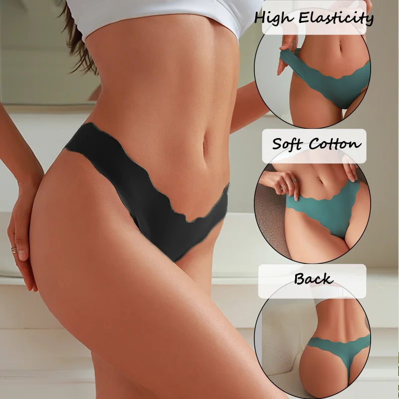 8PCS Women Seamless Panties Ultra-thin Panties Women Ice Silk Wavy Design Underwear Sexy Panty Low Waist G-string Female Solid