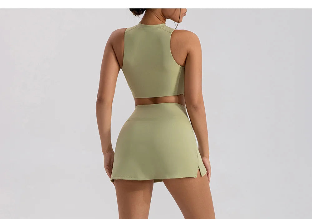 Sports Short Skirt Yoga Set 2PCS Women Tracksuit Gym Tennis Skirt Set Workout Sportswear Golf Dance Athletic Sport Suit
