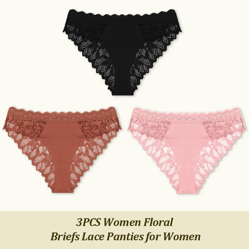 3Pcs/set Lace Sexy Panties Women XS-XL Low-Rise Briefs Sexy Ladies Underwear Trendy Floral Underpants Female Panty Lingerie New
