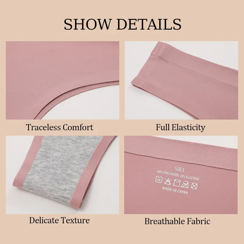 5PCS Seamless Maillard Panties Ultra-thin Brazilian panties Women Ice Silk Underwear Sexy Panty Low Waist G-string Female Solid
