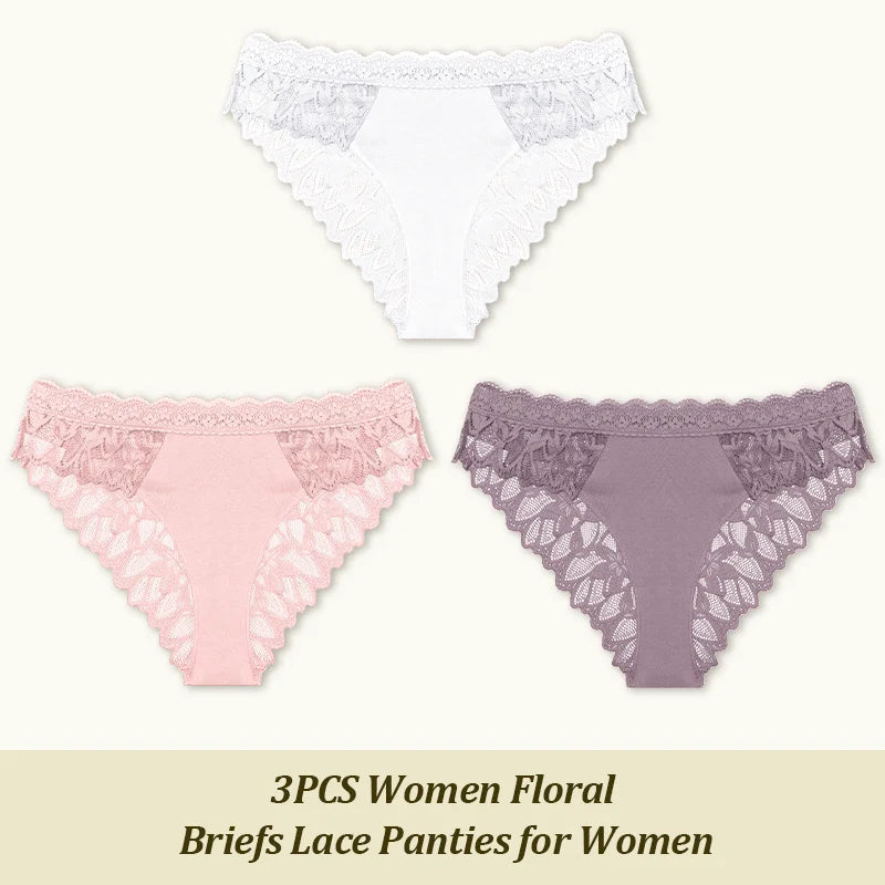3Pcs/set Lace Sexy Panties Women XS-XL Low-Rise Briefs Sexy Ladies Underwear Trendy Floral Underpants Female Panty Lingerie New
