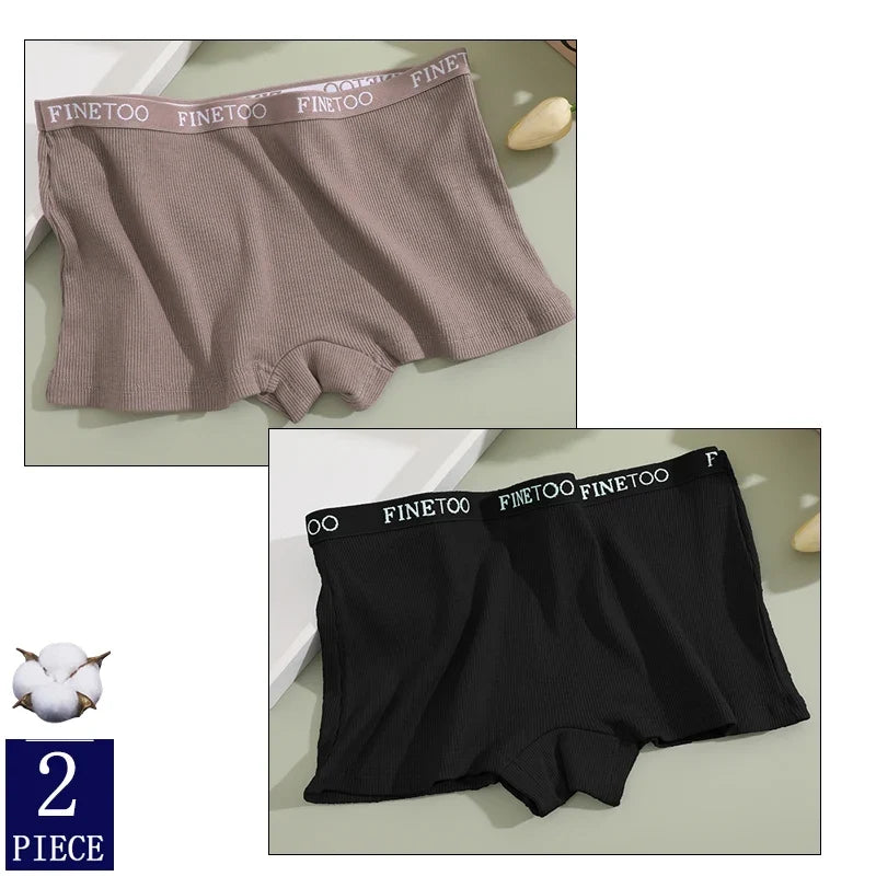 2Pcs Seamless Women Cotton Boxers Underwear Ice Silk Shorts Solid Color Ladies Soft Boyshorts Plus Size M/L/XL