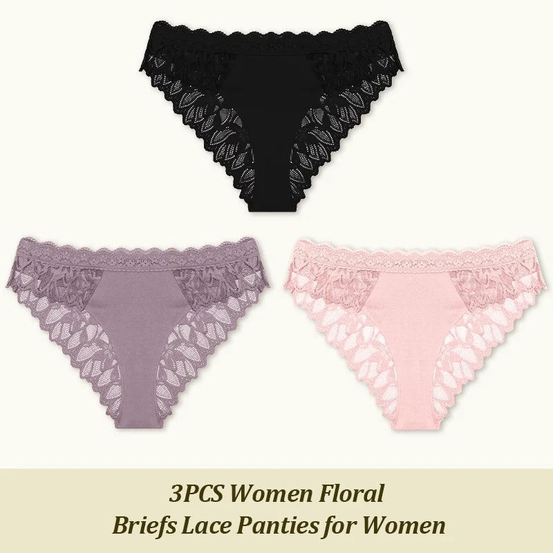 3Pcs/set Lace Sexy Panties Women XS-XL Low-Rise Briefs Sexy Ladies Underwear Trendy Floral Underpants Female Panty Lingerie New