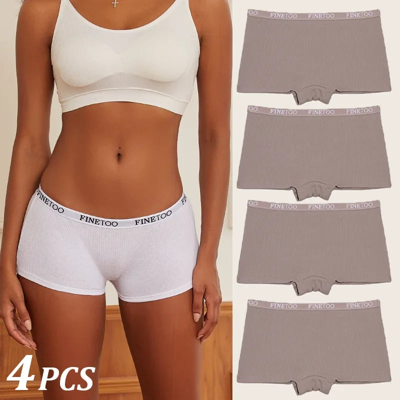 4Pcs Seamless Women Cotton Boxers Underwear Ice Silk Shorts Solid Color Ladies Soft Boyshorts Plus Size Cotton Boxers M/L/XL