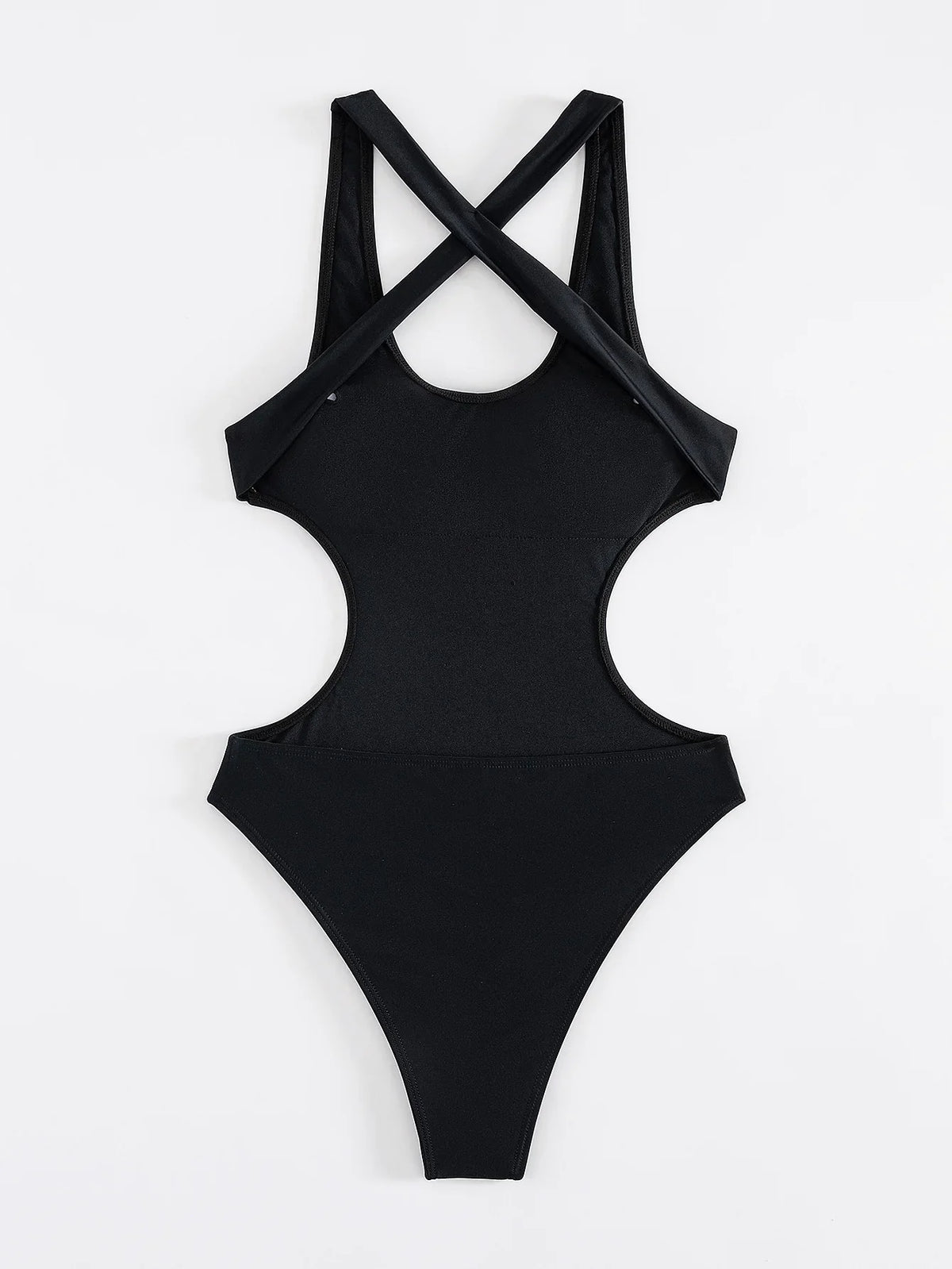 Sexy Black One Piece Swimsuit 2025 Women Hollow Out Backless Cross Slim High Waist Bikini Beach Bathing Suit Holiday Monokini