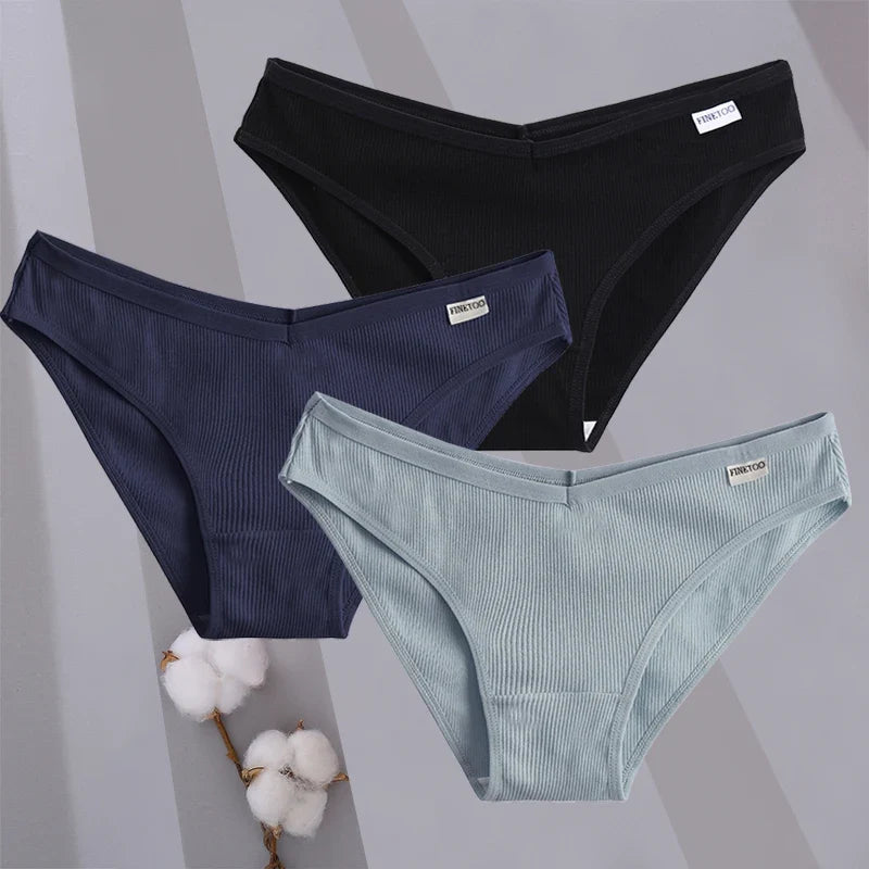 3PCS/Set Women Cotton Briefs Panties Ladies Sexy Solid Color Low Waist Underwear Female Soft Breathable Intimates Lingerie 2024