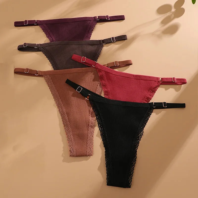 5PCS Women Cotton Panties Sexy Adjustable Waist G-String Women's Underwear T-Back Lingerie Femme Underpants Briefs Thong Female