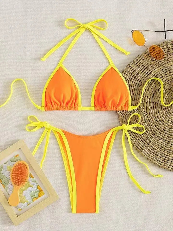 2026 Sexy Contrast Color Separates Micro Bikini Women's Swimsuit Female Swimwear Mini Thong Bikinis Set Two-piece Bathing Suit