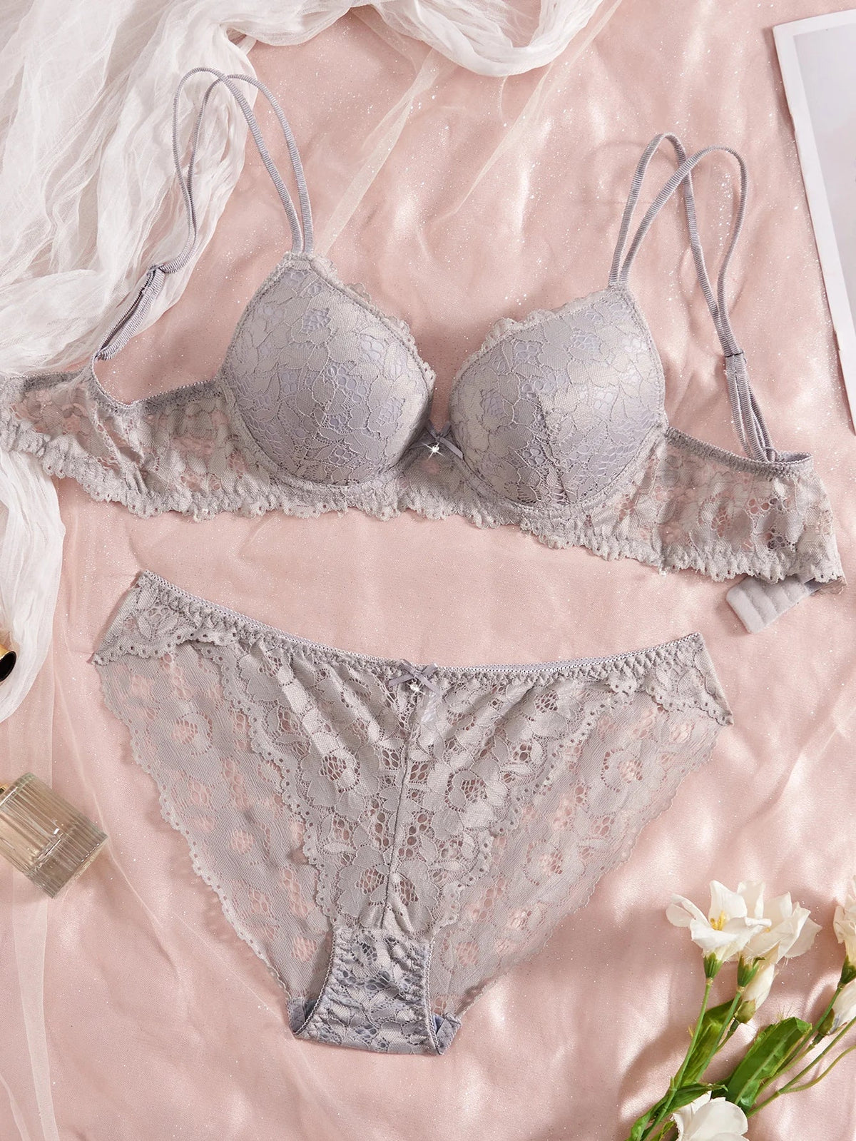 6-Piece Set Lace Women's Underwear Set No Lining Lace Push up Bra Comfortable Fitting Sexy Mesh Lace Panties Women's Bra Set