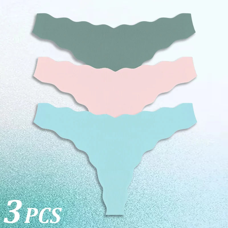 3PCS Women Seamless Panties Wavy Design Ultra-thin Panties Women Ice Silk Underwear Sexy Panty Low Waist G-string Female Solid