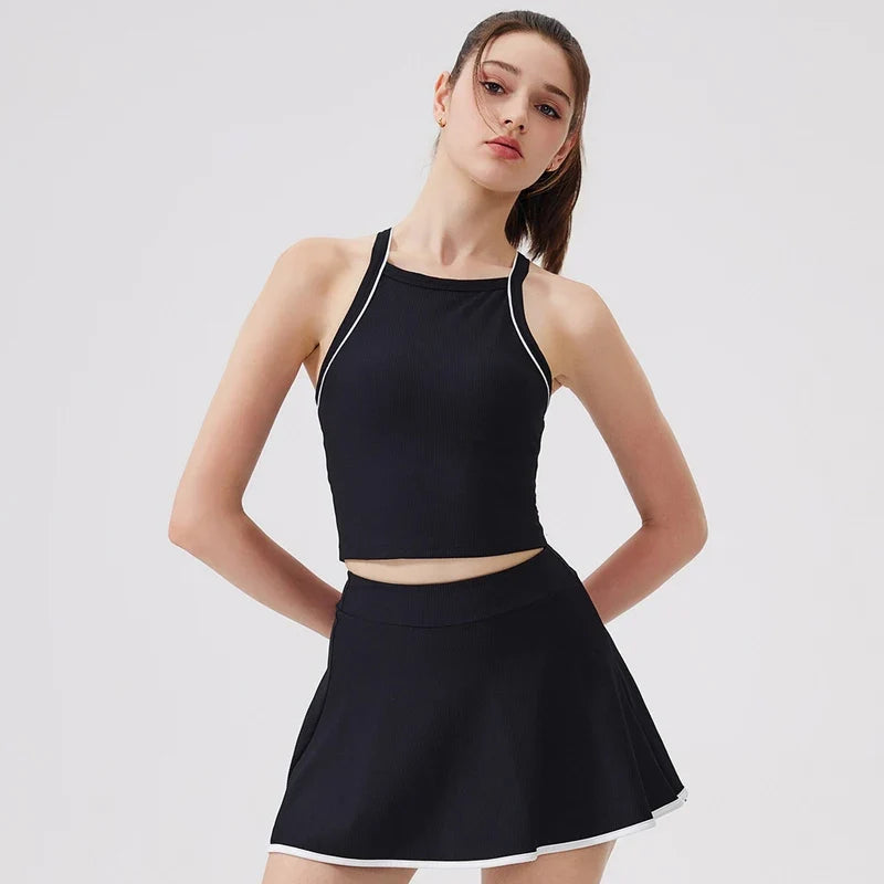 2PCS Women Tracksuit Yoga Set Gym Bra Sports Short Skirt Workout Sportswear Running Tennis Clothing Gym Wear Athletic Sport Suit