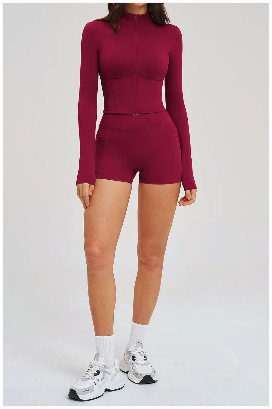 Yoga Suit Women Tracksuit Long-sleeved Jacket Shorts Suit Outfit Gym 2PCS Set Fitness Running Workout Clothes Push Up Sportswear