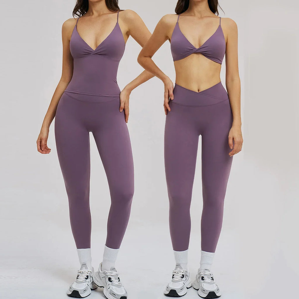 2PCS Yoga Suit Sports Set Women Fitness Quick-Drying Gym Tracksuit Running Nude Feeling Workout Outfit Sport Bra Leggings Suit