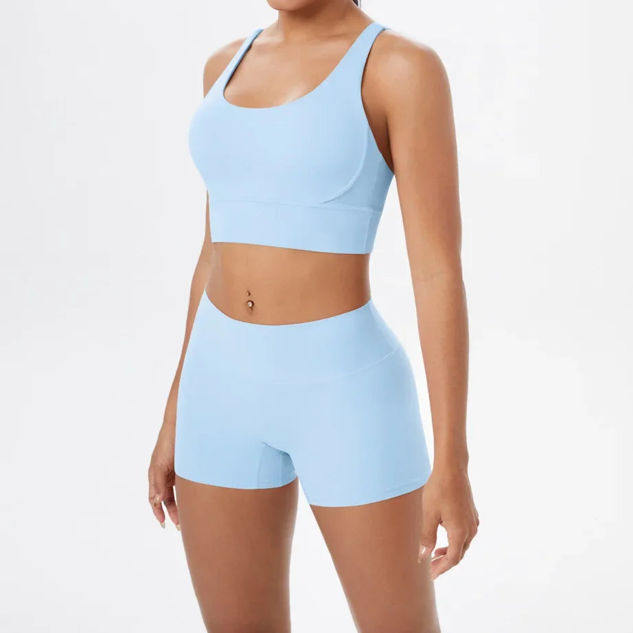 2PCS Yoga Set Women Gym Sports Suits Fitness Bra Crop Top Workout Clothes Female Athletic Wear Push Up Shorts Sportswear