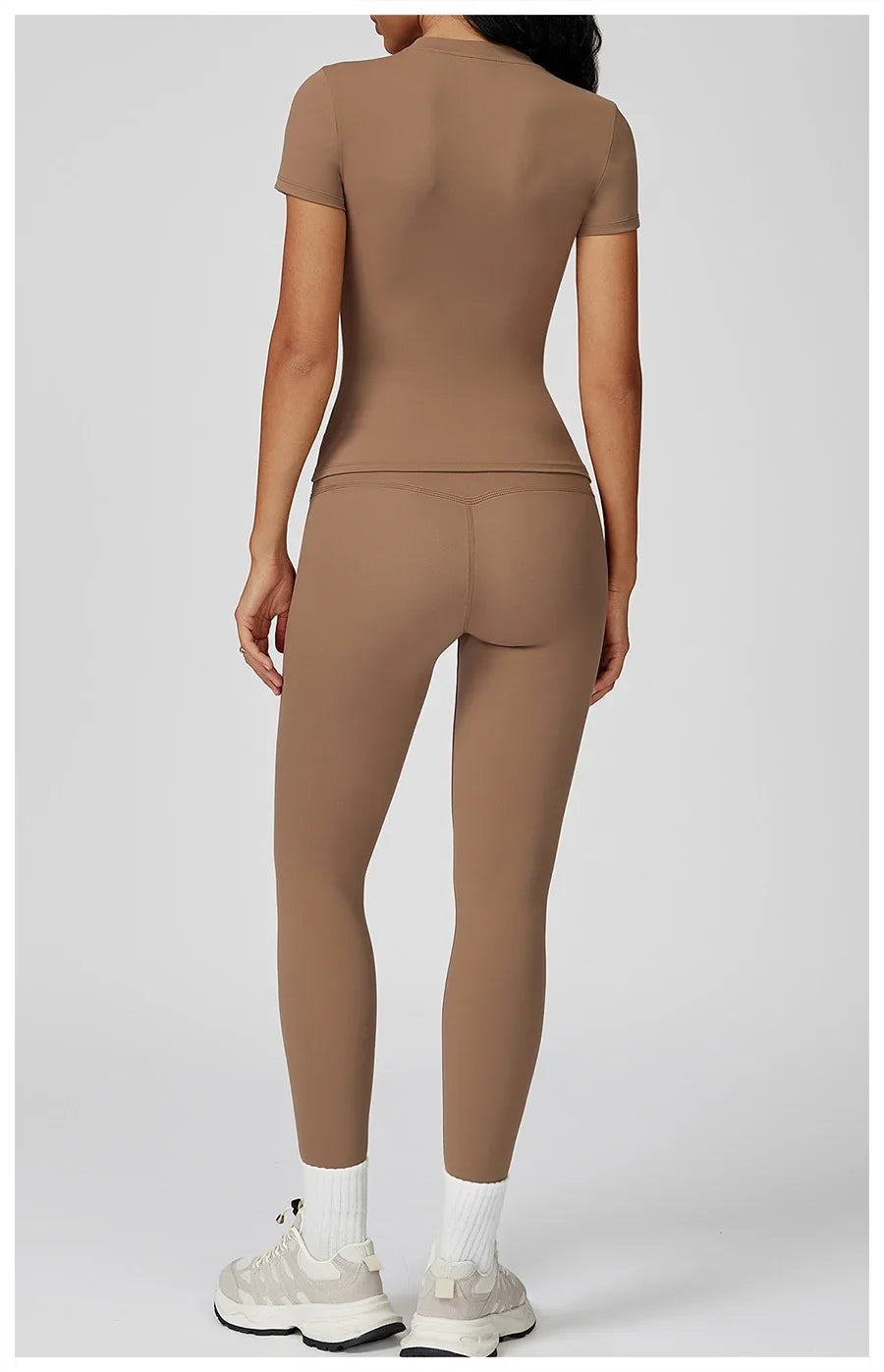 New Yoga Set Two Piece Women Short Sleeve Top with High Waist Leggings Seamless Workout Clothes Patchwork Sport Fitness Gym Sets