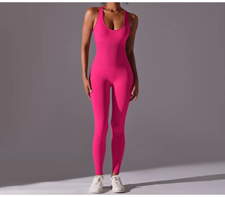 Seamless One-Piece Yoga Jumpsuit Women Fitness Sports Overalls Dance Workout Set Stretch Bodysuit Gym Clothes Push Up Sportswear