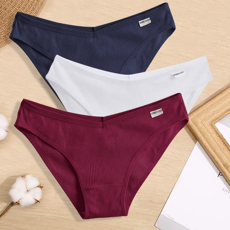3PCS Women Cotton Panties Female Sexy Intimates Low Rise G-String Thongs Ladies Bikini Girl Solid Color Underwear Soft Lingerie
