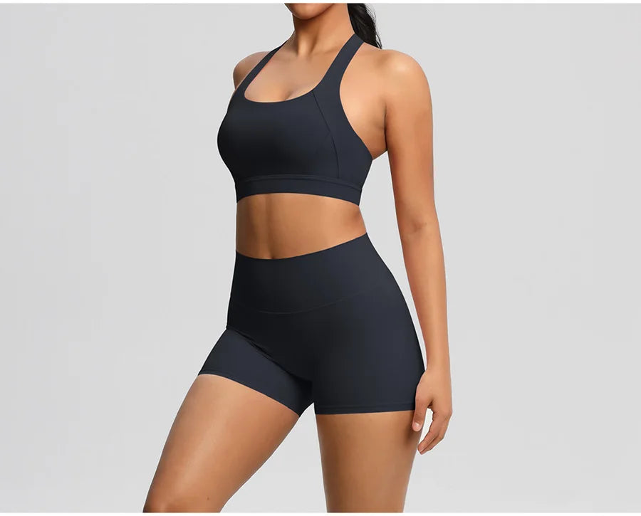 2PCS Yoga Set Women Gym Sports Suits Fitness Bra Crop Top Workout Clothes Female Athletic Wear Push Up Shorts Sportswear