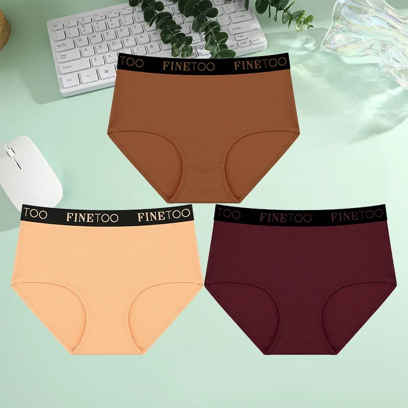 Finetoo 3Pcs/Set Women's Seamless Cotton Briefs Women Plus SizePanties Breathable Underwear Female Low Waist Soft Lingerie S-XXL