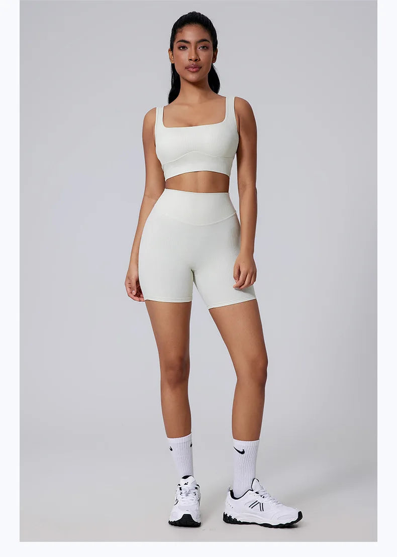 Women Yoga Suit Tracksuit Sports Bra High Waist Legging Shorts Outfit Gym Set Fitness Running Workout Clothes Push Up Sportswear