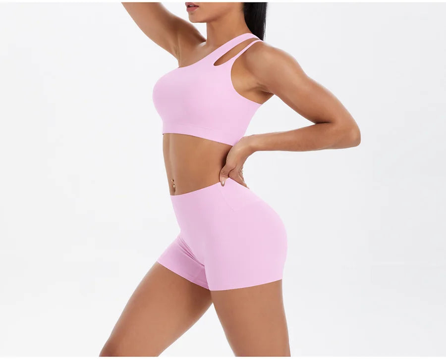 2PCS Yoga Set Women Gym Sports Suits Fitness Bra Crop Top Workout Clothes Female Athletic Wear Push Up Shorts Sportswear