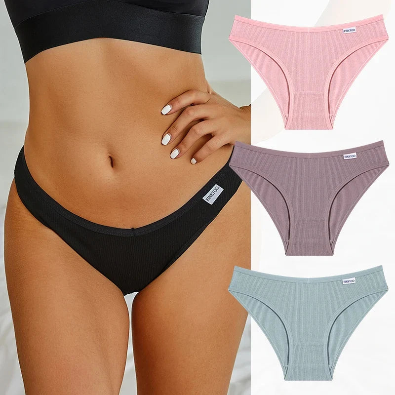 3PCS Cotton Women's Panties Sexy Comfortable Underwear Female Low Waist Stripe Briefs Solid Color Breathable Soft Lingerie M-XL