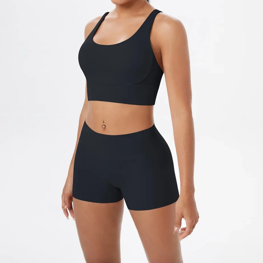 2PCS Yoga Set Women Gym Sports Suits Fitness Bra Crop Top Workout Clothes Female Athletic Wear Push Up Shorts Sportswear
