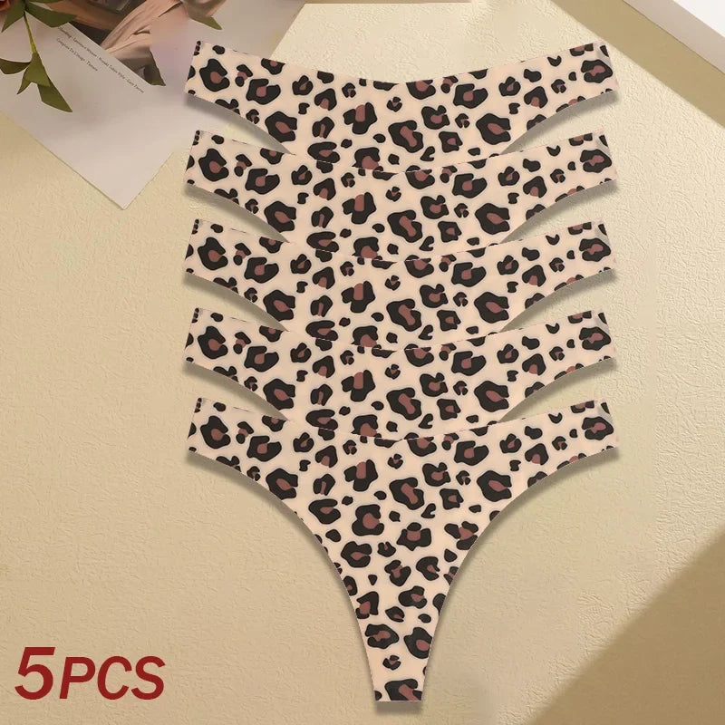 5Pcs Women Ultra-thin Seamless G-string Seamless Print Thongs Sexy Panties Ladies Soft Cute Thongs Female S-XL T-Back Panties