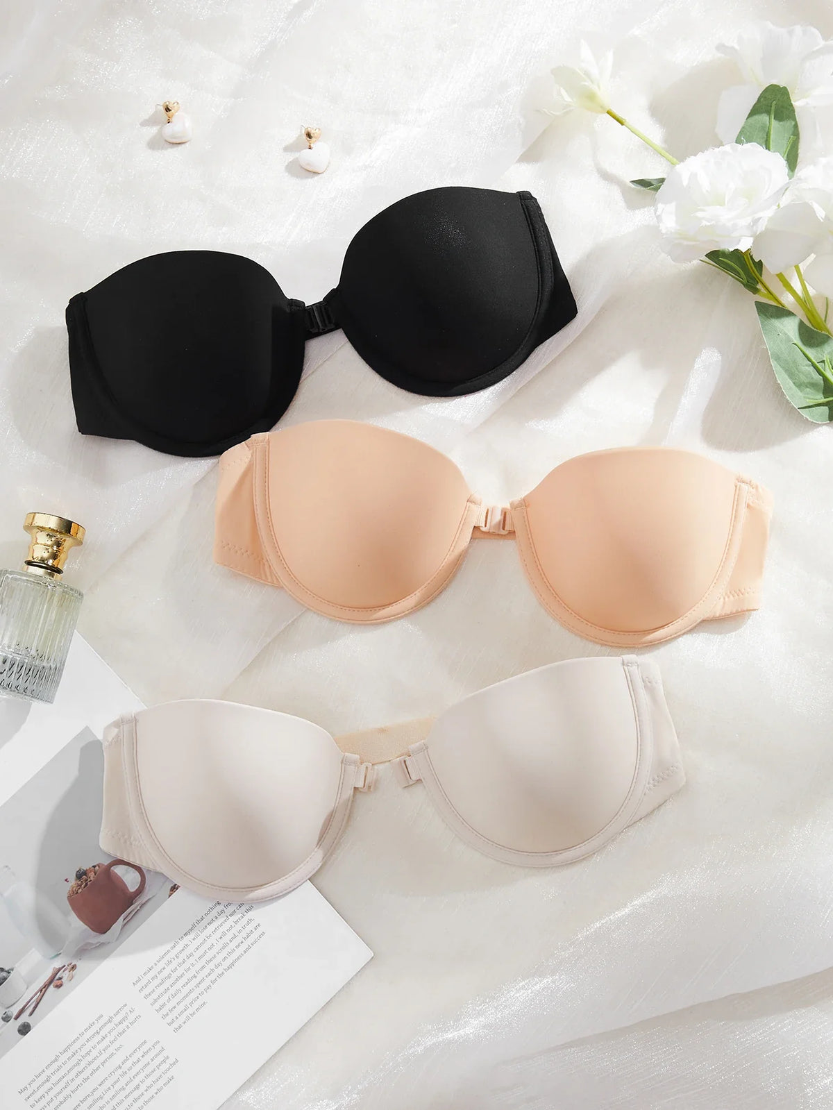 3PCS Seamless Women Push Up Bra Basic Underwire Bras Supportive and Comfortable Solid Strapless Women's Bras