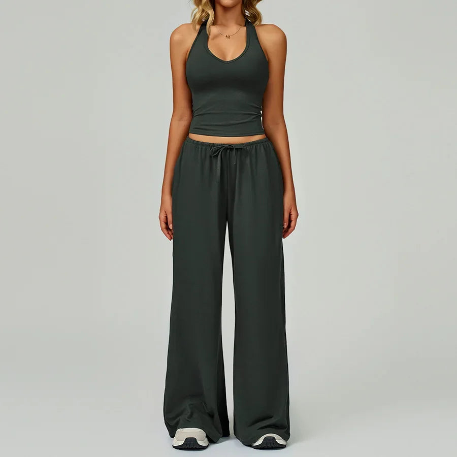 New Women Yoga Set 2/3 Pieces Long sleeves Workout Tracksuit Sportswear Gym Clothing Wide-leg sport pants Fitness Sports Suit