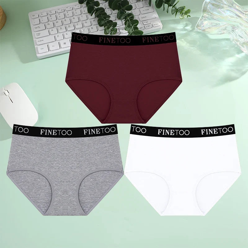 Finetoo 3Pcs/Set Women's Seamless Cotton Briefs Women Plus SizePanties Breathable Underwear Female Low Waist Soft Lingerie S-XXL