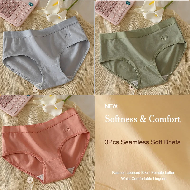 3Pcs Women's Cotton Underwear Panty Cute Sexy Panties Female Seamless Underpants Solid Color Panty Intimates Women Lingerie S-XL