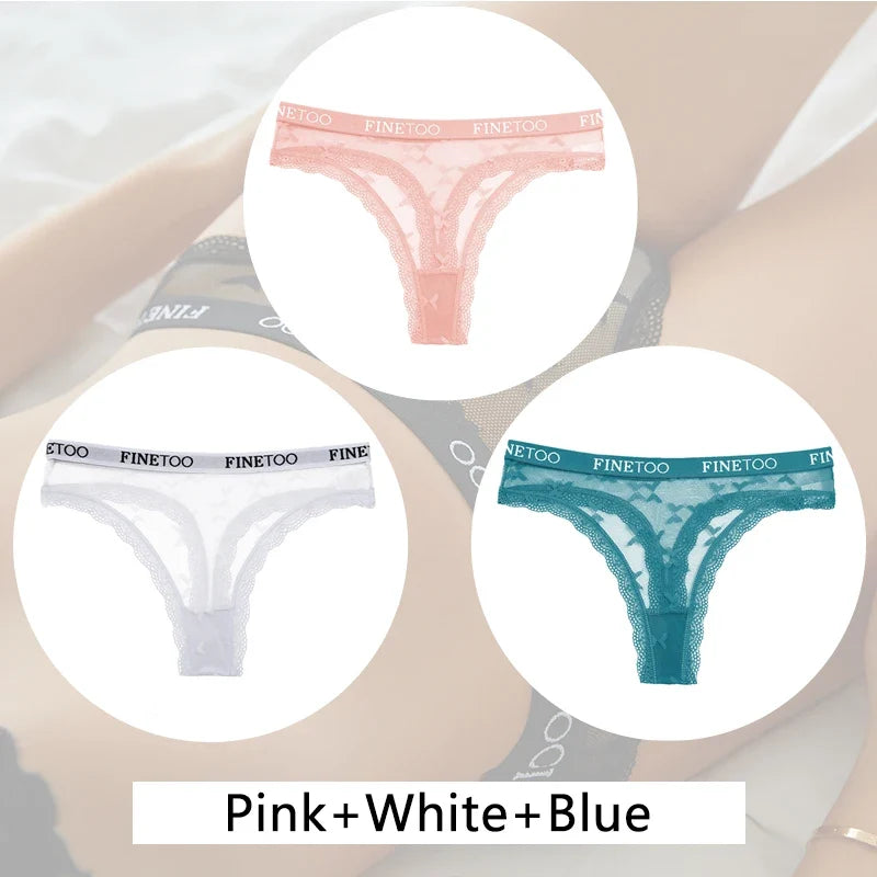 3Pcs/set Lace Thongs Women Floral G-string Underwear Trendy Letter T-Back Underpants Sexy Low Waist Bikini Panties Ladies Panty
