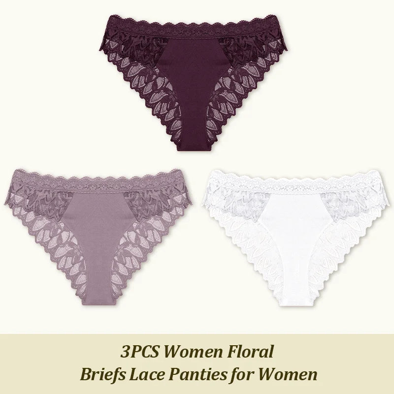 3Pcs/set Lace Sexy Panties Women XS-XL Low-Rise Briefs Sexy Ladies Underwear Trendy Floral Underpants Female Panty Lingerie New
