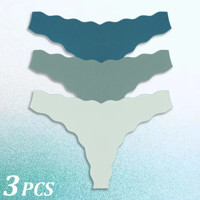3PCS Women Seamless Panties Wavy Design Ultra-thin Panties Women Ice Silk Underwear Sexy Panty Low Waist G-string Female Solid