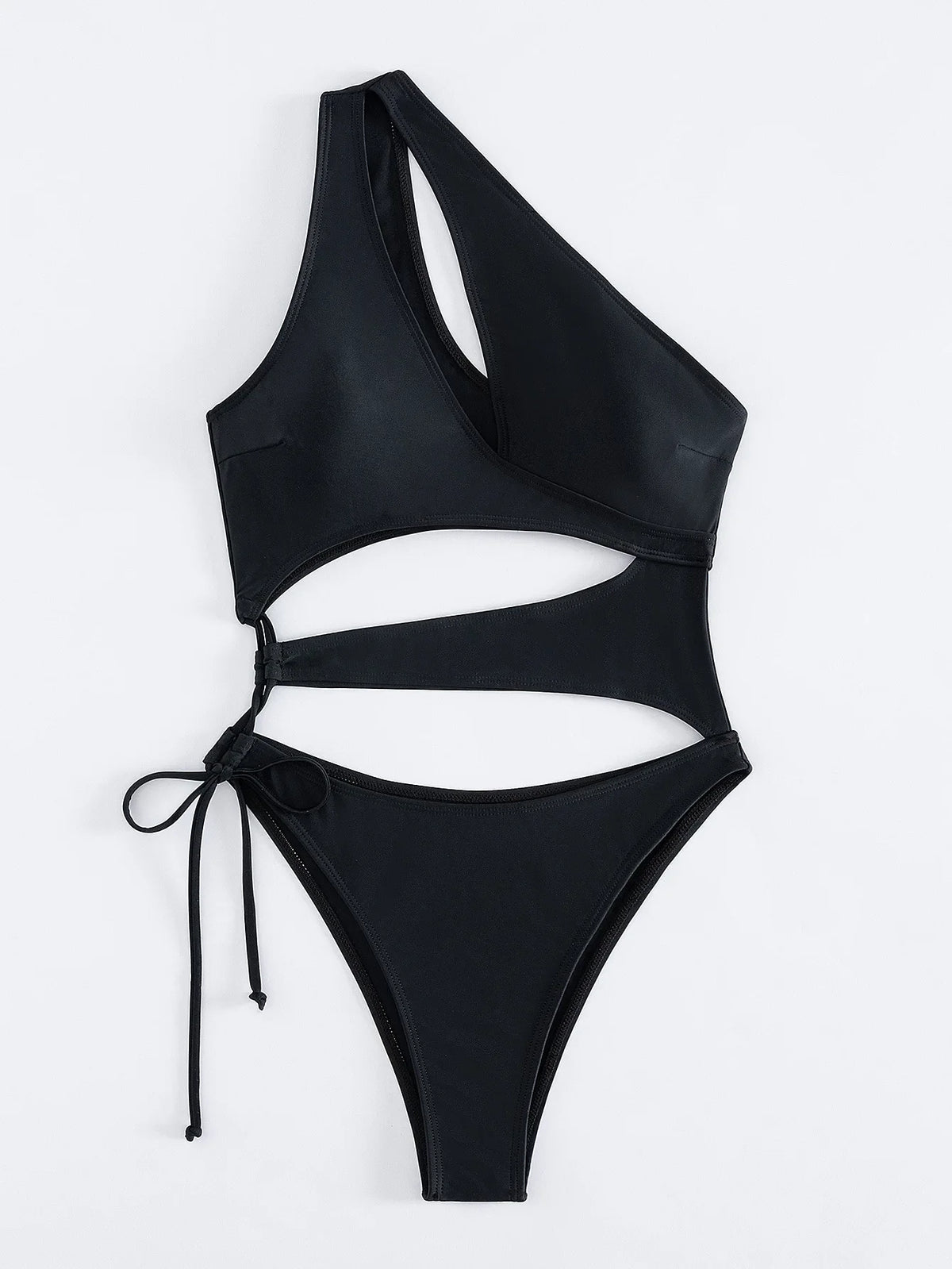 Sexy Hollow Out One Piece Swimsuit Women Black One Shoulder Drawstring Backless Monokini Summer Beach Bathing Suit Swimwear 2026