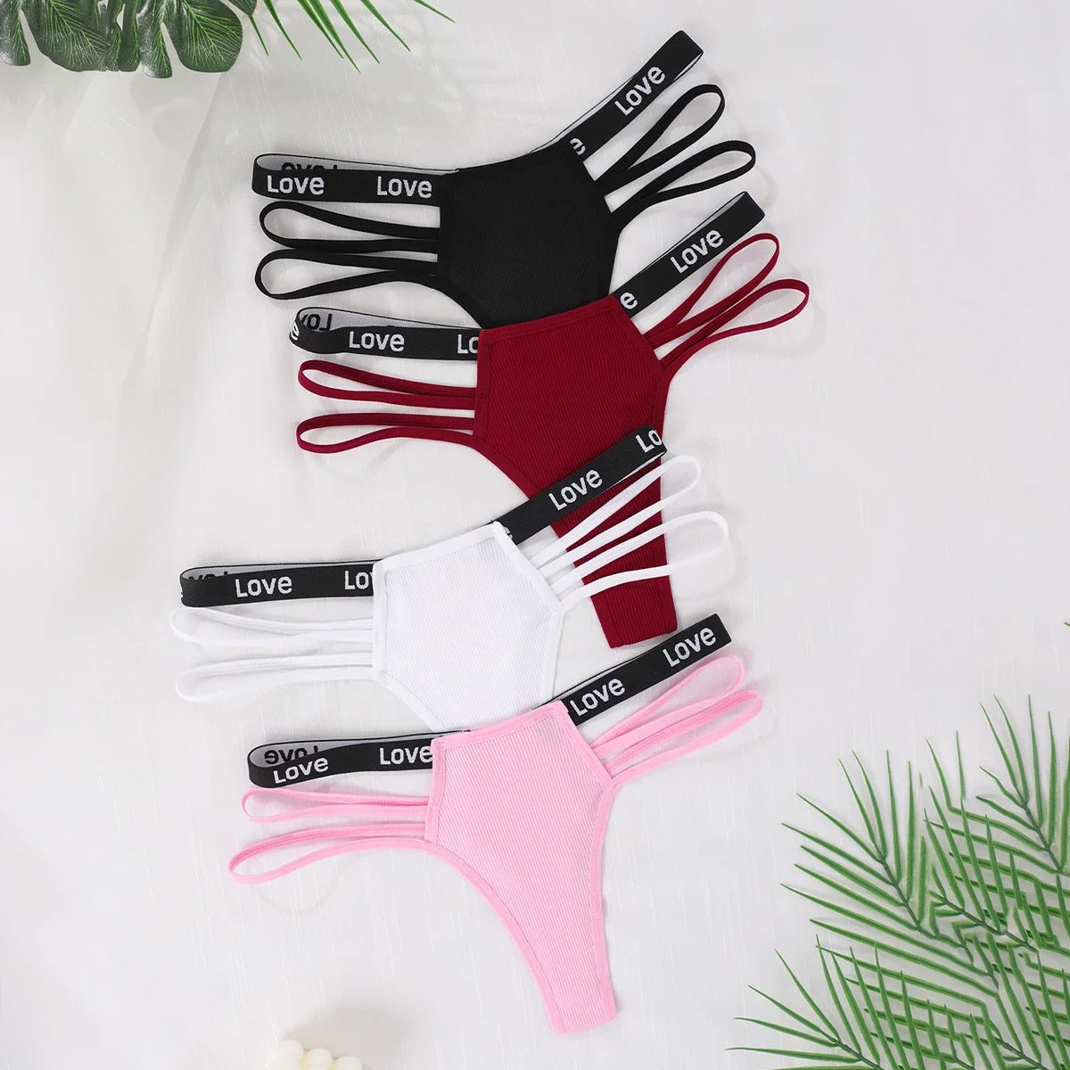 4pcs/pack Low Waist Ribbed Lady thongs Underwear Breathable Comfortable Women's G-string Letter Decor Elegant New Style Lingerie